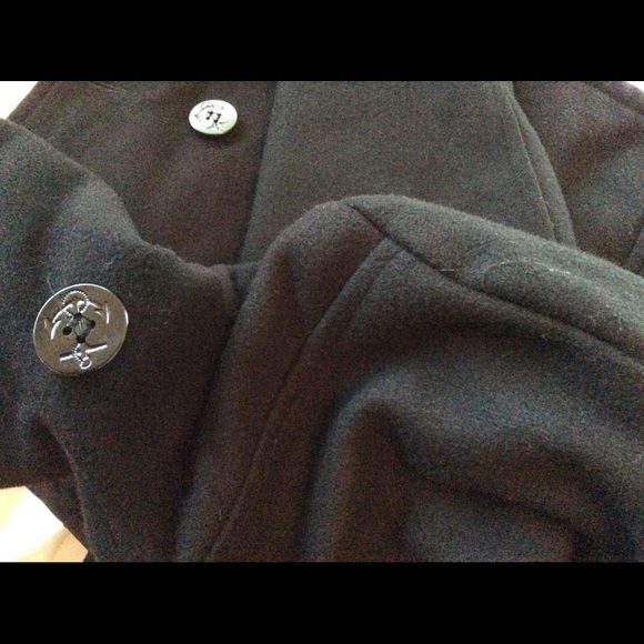 Vintage Wool Pea Coat Men’s Black Nautical Buttons - Picture 8 of 8